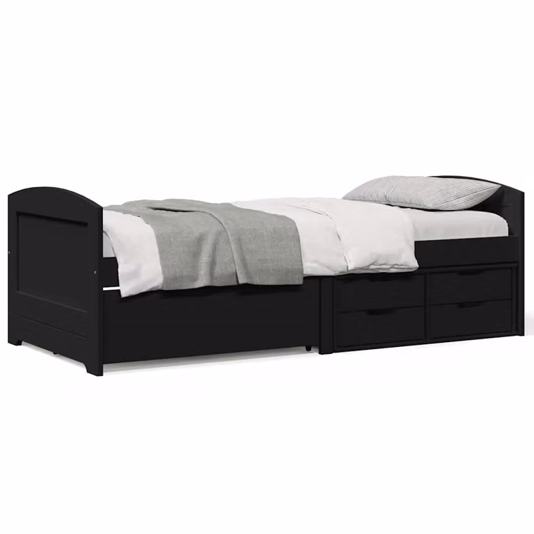 vidaXL Letto contenitore IRUN in legno di pino nero con 5 cassetti L/P/H: 200 x 90 x 69 cm