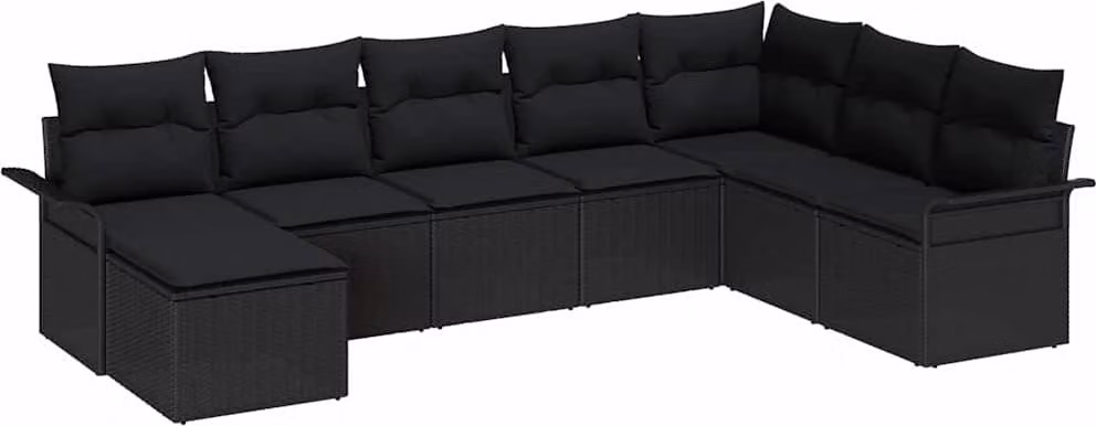 Set Divano da Giardino con cuscino 8 pcs Nero Poly Rattan
