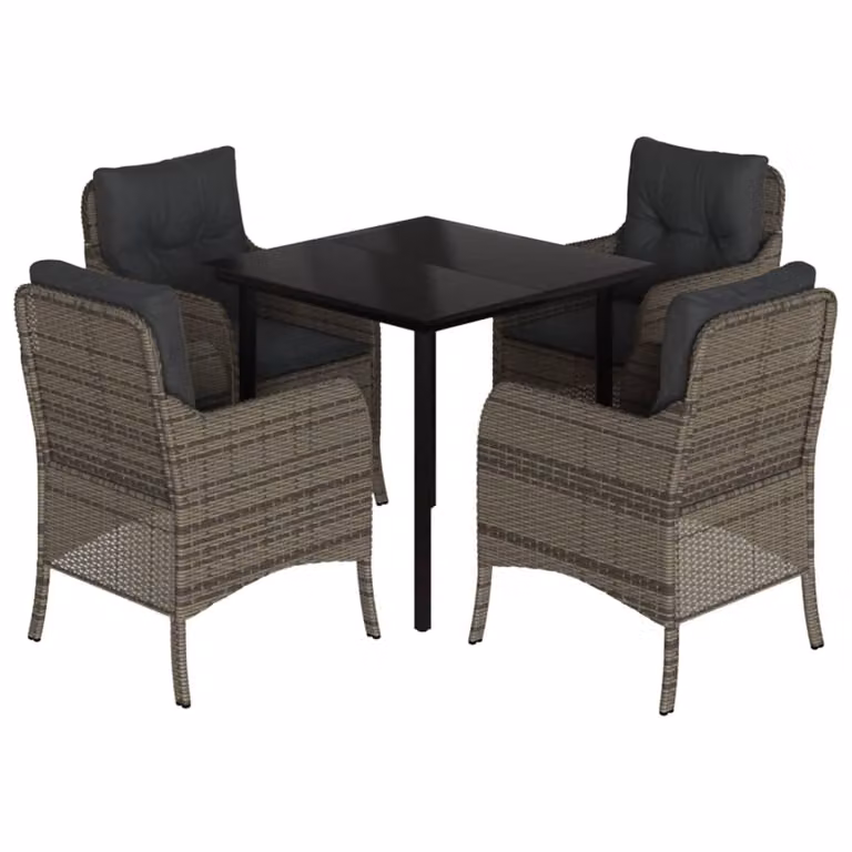 Set da Pranzo da Giardino 5 pz con Cuscini in Polyrattan Grigio