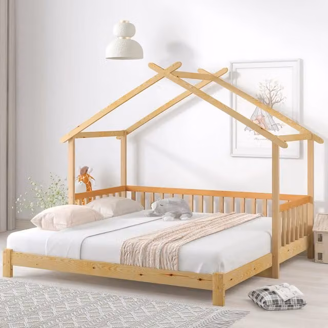 Letto Casetta Estendibile Singolo e Matrimoniale in Legno Massello ¨C MINIMAL ¨C Naturale 90x200 / 180x200