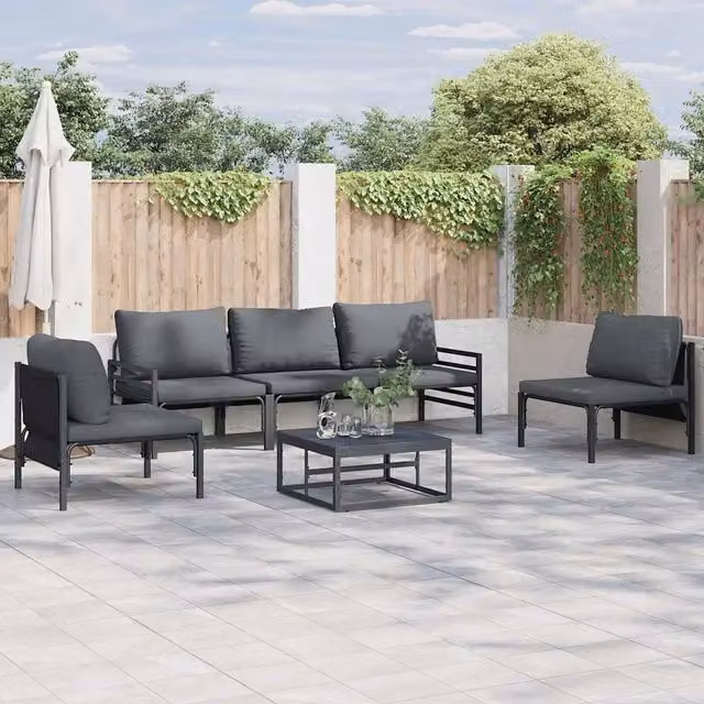 Set Divano da Giardino 6 pz Nero Acciaio 3378975