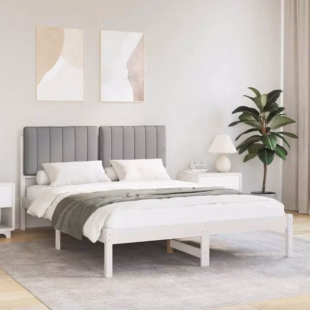 Letto con Testiera Rivestita Grigio chiaro 140 x 200 cm 878048