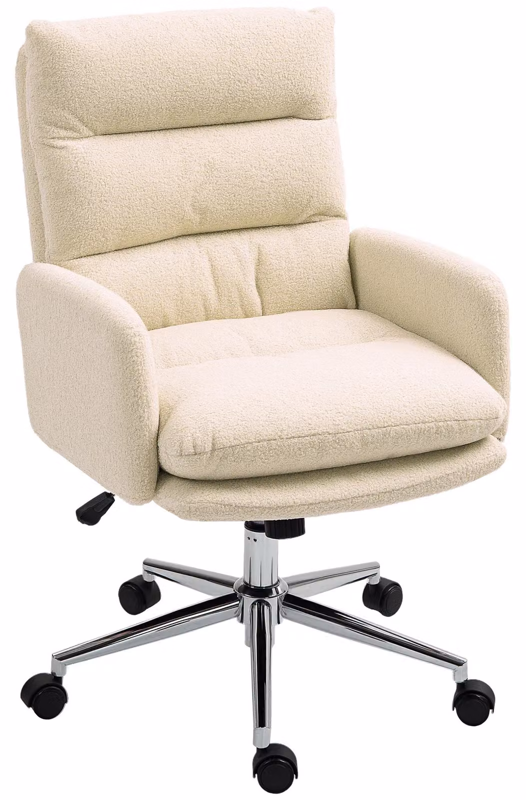 Sedia da ufficio ergonomica - sedia da scrivania - regolabile in altezza - girevole - con funzione di inclinazione - con braccioli - rivestita in ecopelle - color crema