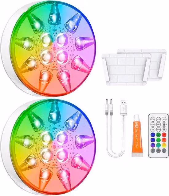 Lampade a LED da incasso – Ricaricabili – Impermeabili IP68 – Confezione da 2 – 16 colori – Illuminazione subacquea