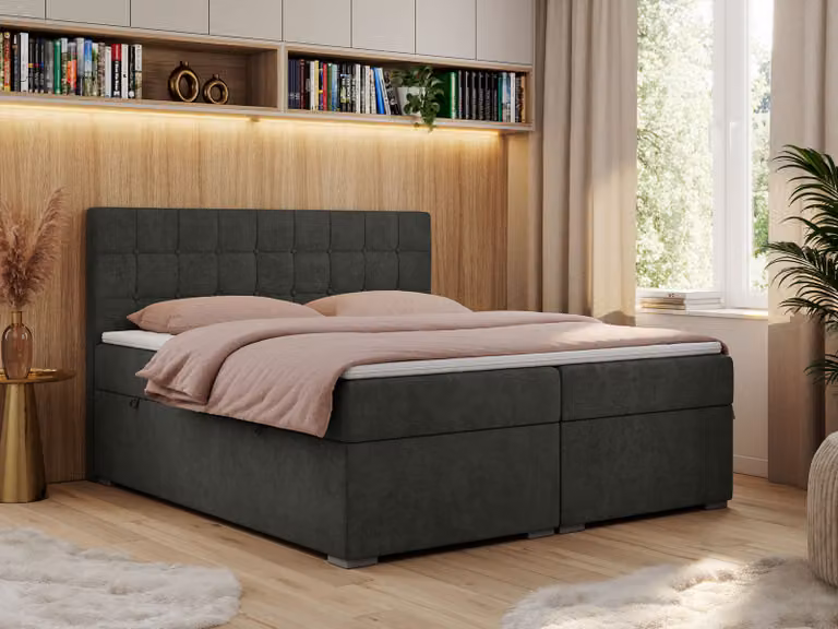 Letto boxspring, letto matrimoniale, letto imbottito con testiera, contenitore - CARMEN - 160x200 - Grigio scuro - Struttura - H3
