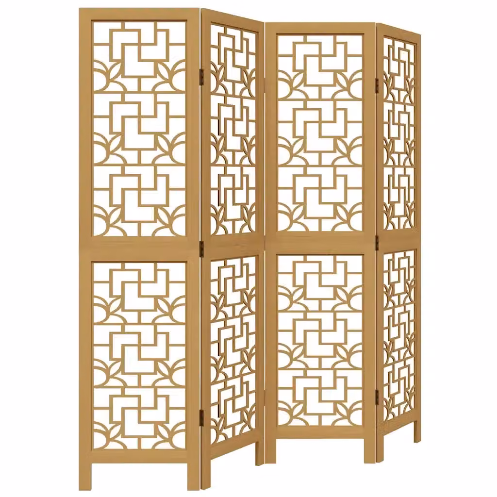 Divisorio Ambienti Moderno con 4 Pannelli Geometrici in Legno Massello di Paulownia Marrone vidaXL H: 160 cm, L: 145 cm – 2