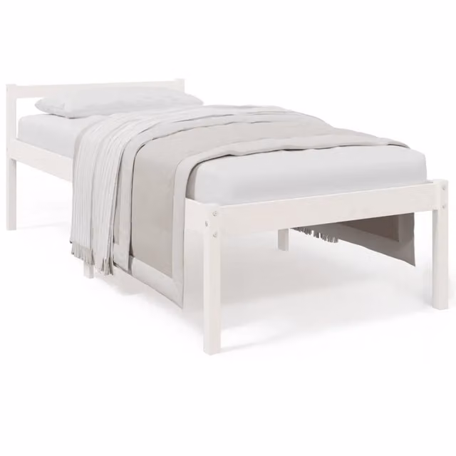 Letto singolo in legno di pino bianco per adulti e anziani con doghe in legno