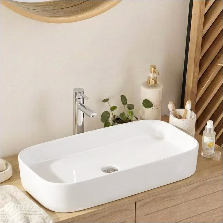 Lavabo rettangolare in Vetroceramica bianca JOSY 75x39cm