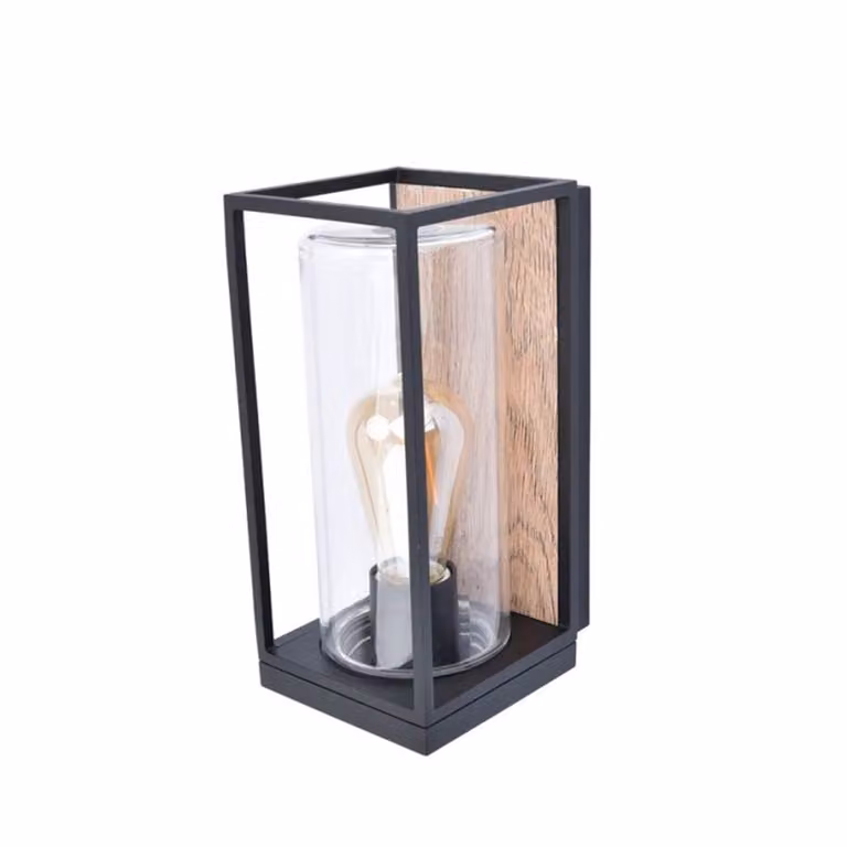 LUTEC Flair lampada da parete per esterni E27 IP44 legno, ottica nera