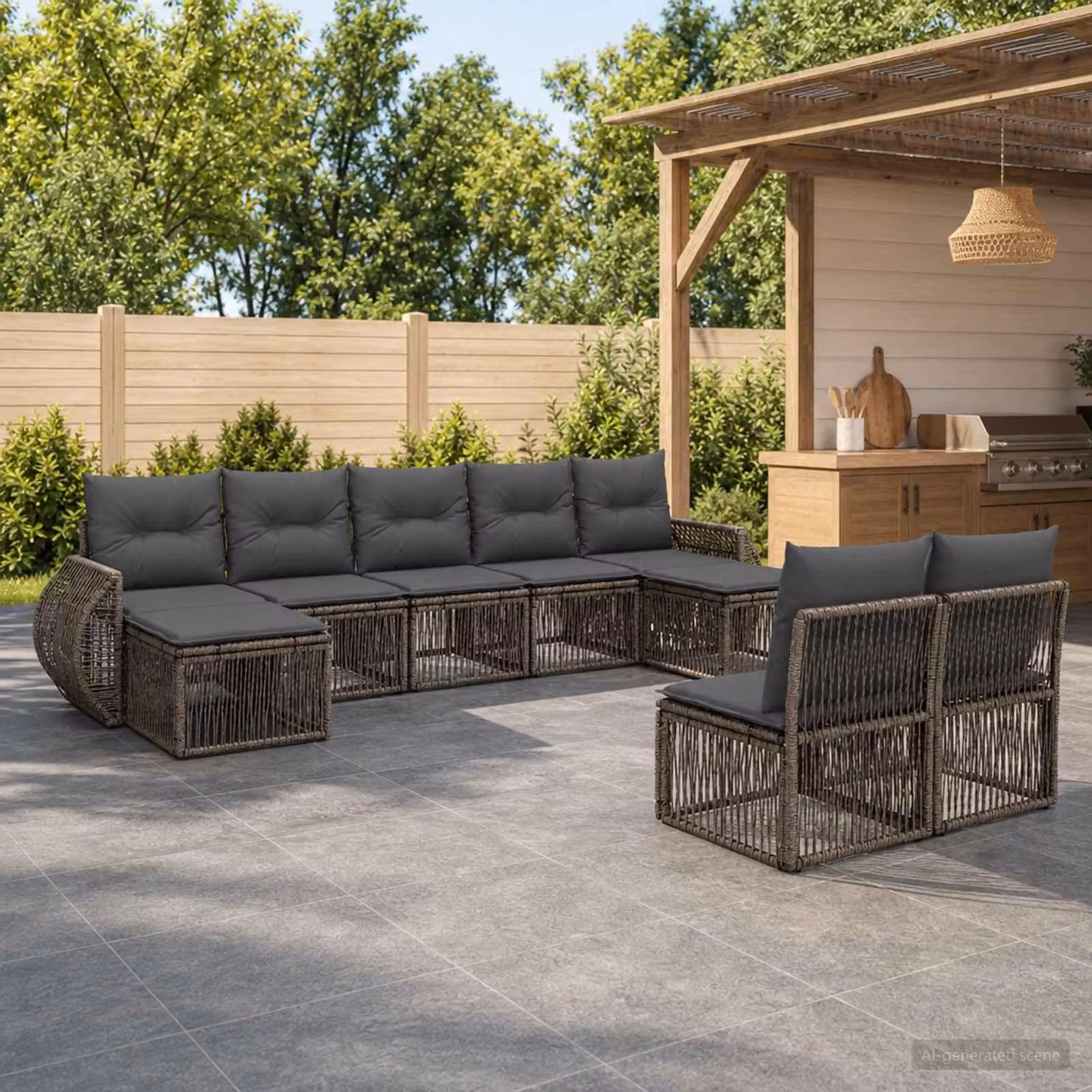 Maison Exclusive - Set da giardino composto da 9 pezzi. Divano e poltrone in rattan sintetico, colore grigio e grigio scuro