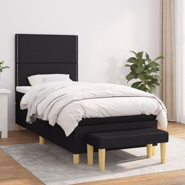 The Living Store Letto a molle con materasso nero 90x200 cm in tessuto