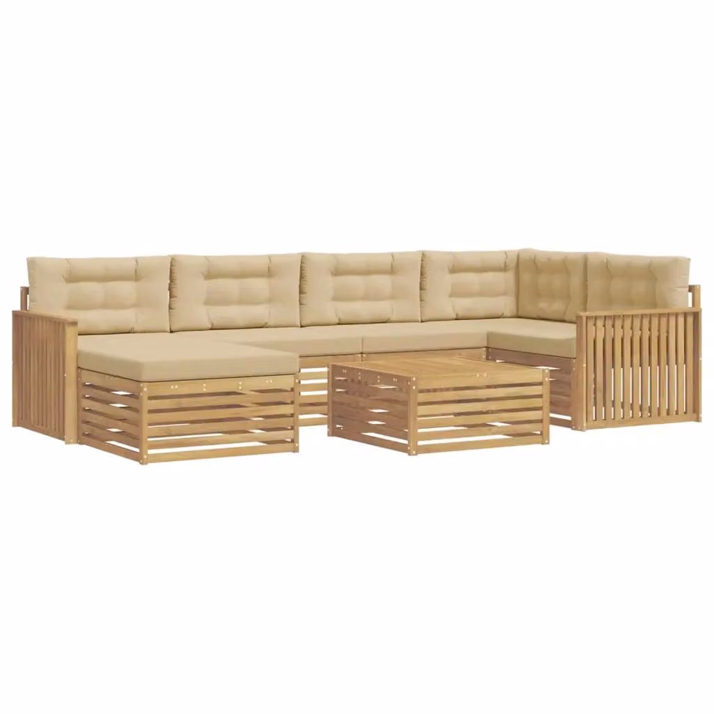 Set di divani da esterno a L vidaXL in legno di acacia con cuscini Bianco e Beige – 2