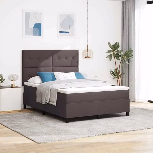 Letto a molle con testiera vidaXL in tessuto marrone L: 140 cm, P: 190 cm – 1
