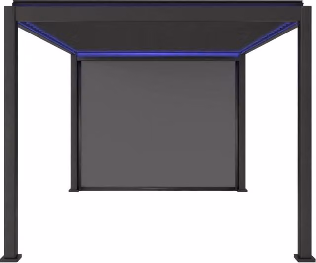 Pergola bioclimatica Sweeek in alluminio nero motorizzata con LED e tenda da 3m, L: 4 m, P: 3 m – 1