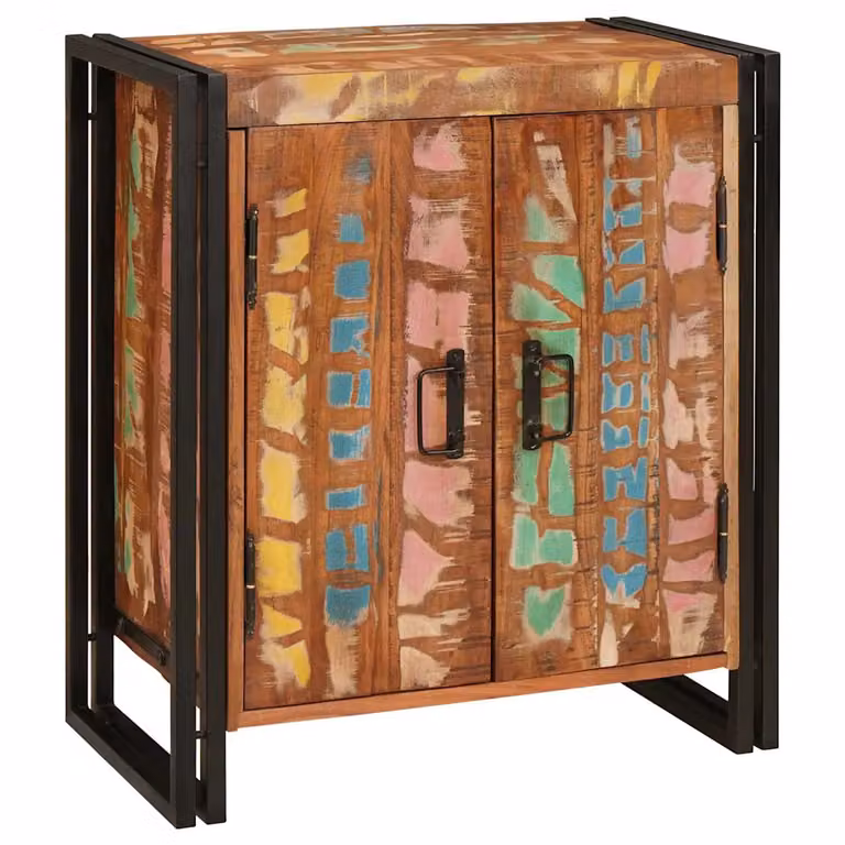 Armadio da Notte vidaXL in Legno Massello di Riciclo Stile Rustico Multicolore L: 76 cm, P: 35 cm, H: 66 cm