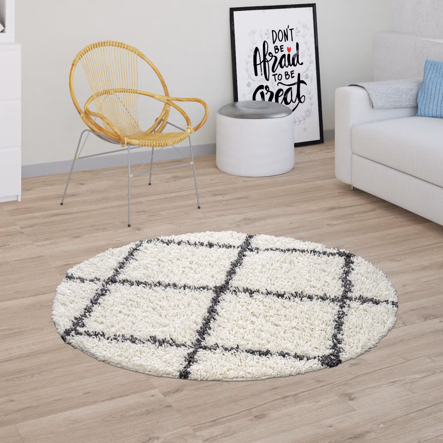 Tappeto shaggy Kalea rotondo beige diamanti diametro: 160 cm – 2