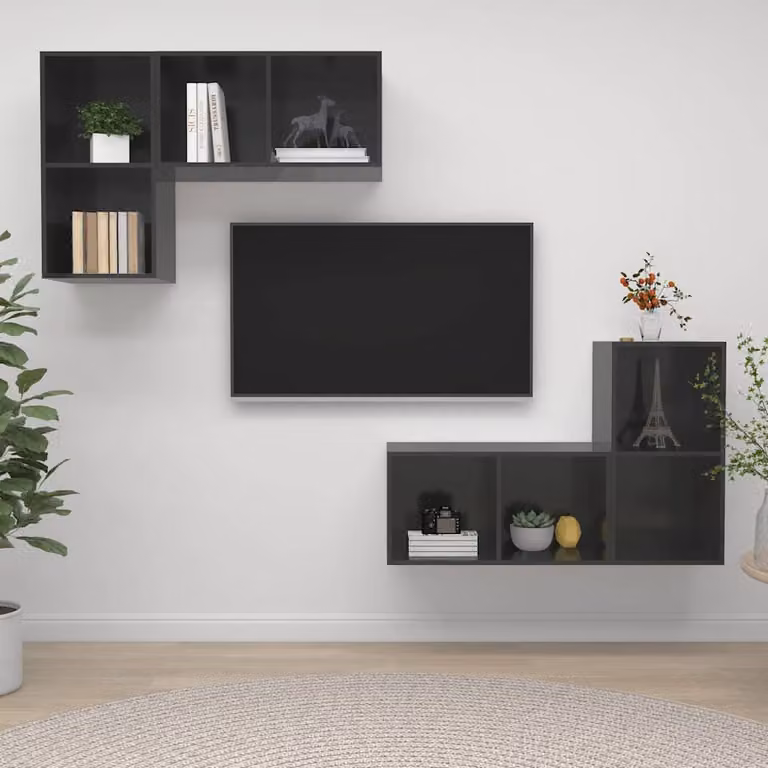 Mobile TV da parete vidaXL in legno MDF Grigio Lucido stile rustico