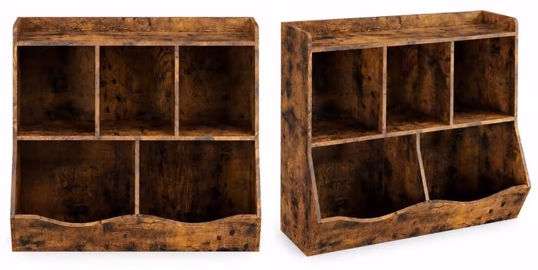 Set di 2 scaffali per bambini, organizer per giocattoli e libri con 5 scomparti in MDF, finitura marrone rustico