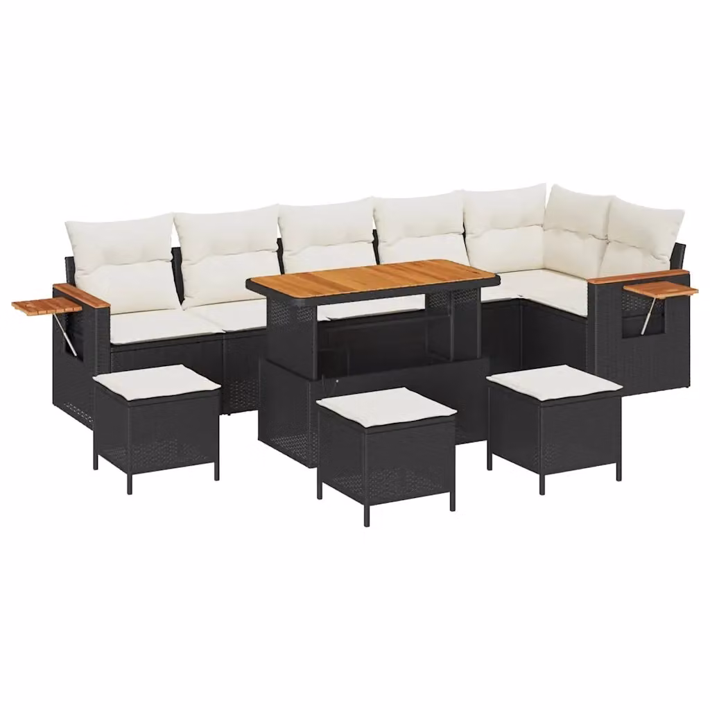 Set Divano da Giardino vidaXL 12 Pezzi a Forma di L con Cuscini Nero e Beige – 2