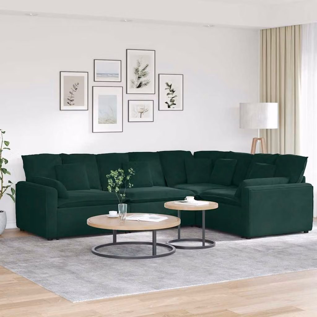 vidaXL Divano Modulare a L in Velluto Verde con Cuscini e Struttura in Metallo