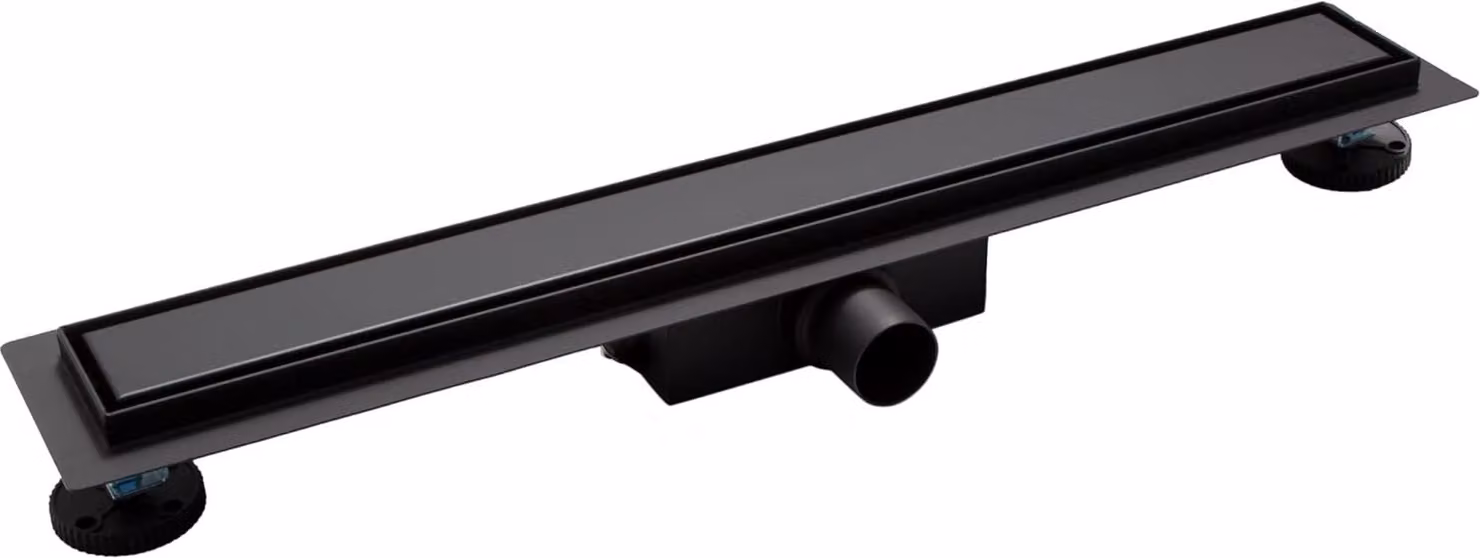 VBChome Canaletta doccia nera 60 cm Acciaio inox Doppio scarico Scarico a pavimento Sifone autopulente con sifone antiodore per bagno Scarico doccia molto piatto Set completo