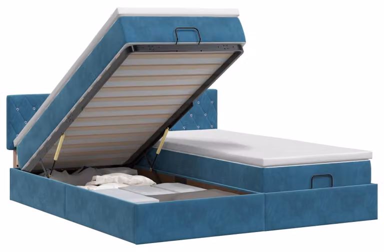 Divano poltrona ottomano con materasso e poggiatesta, 2 pezzi, blu scuro, in velluto