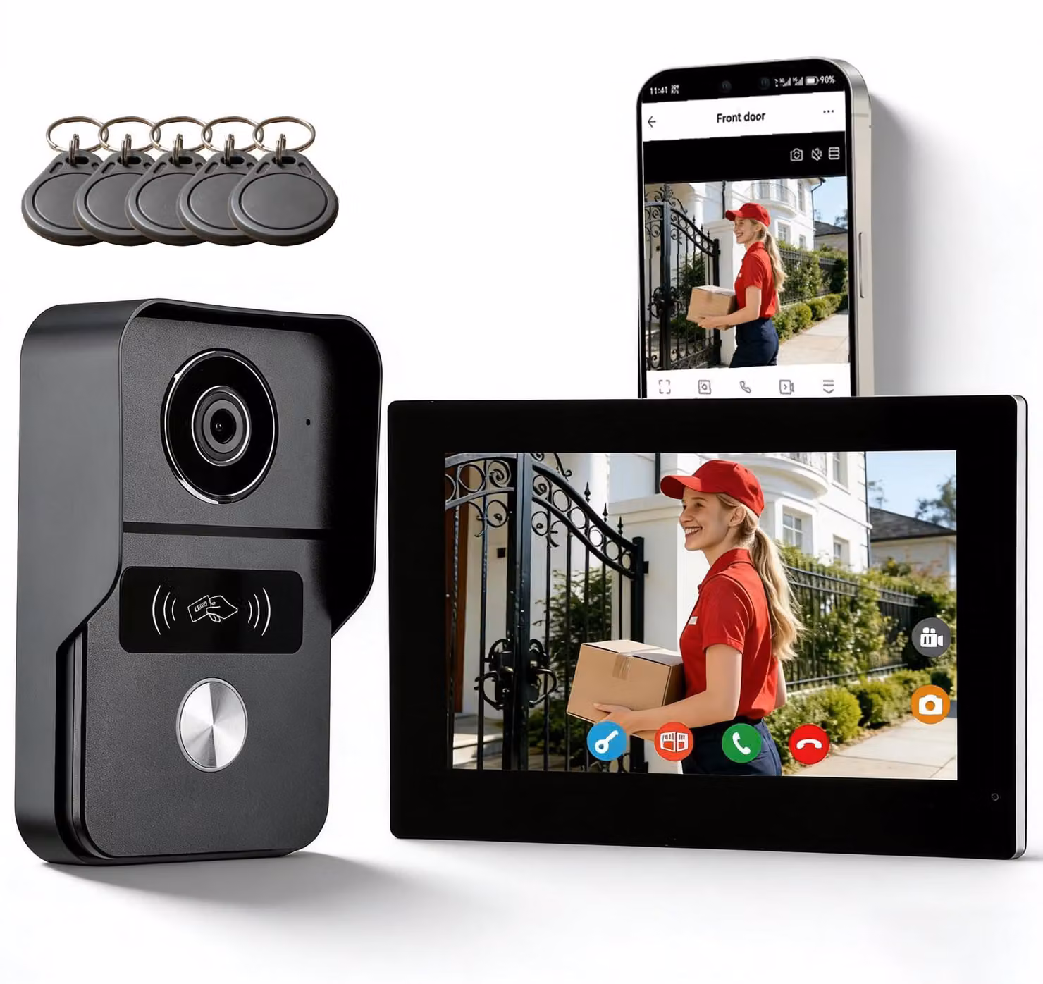 Kit videocitofono con schermo touchscreen da 7 pollici - Connessione a 2 fili - Audio bidirezionale - Wi-Fi