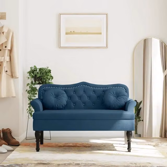 Panca con cuscini blu in velluto vidaXL L: 120,5 cm, P: 65 cm, H: 75 cm – 1