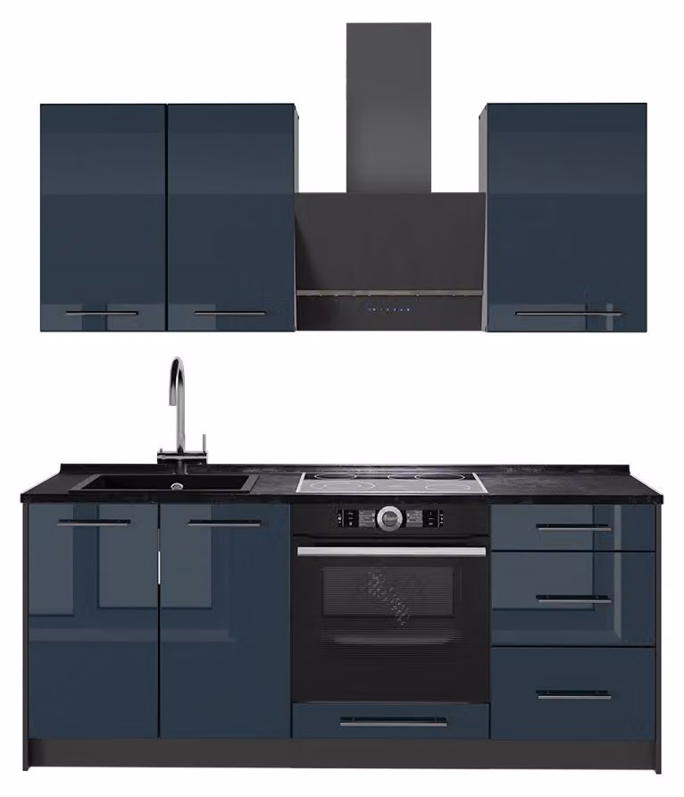 Cucina monoblocco Vicco Fame-Line Blu scuro lucido/Antracite 190 cm senza piano di lavoro, Model 64858