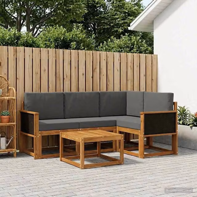 Set di divani da esterno 5 pz Naturale e Antracite Poliestere 3385183