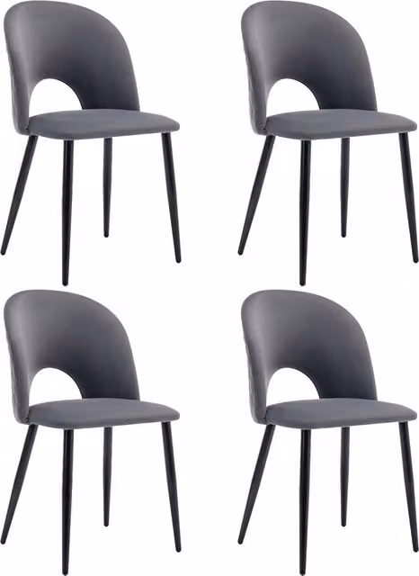 Set di 4 sedie da sala da pranzo moderne in velluto grigio con schienale trapuntato e struttura in metallo e legno