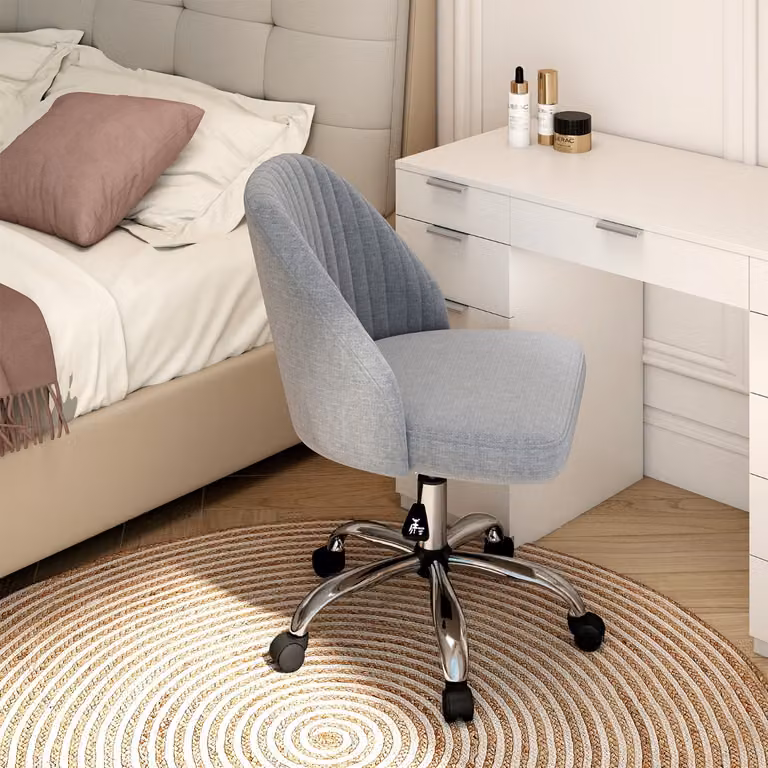 Sedia da ufficio moderna Costway Grigio con schienale curvo e base in metallo con ruote, regolabile in altezza per home office