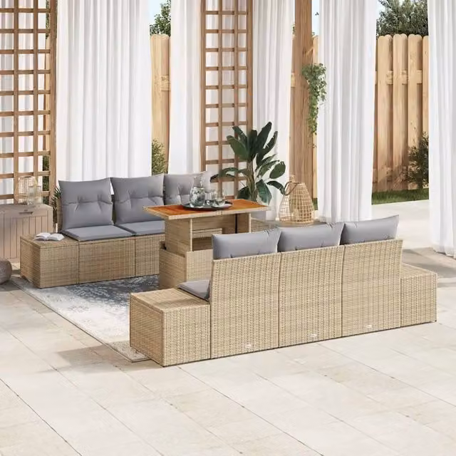 Set Divano da Giardino 7 pz Beige polyrattan 3349909