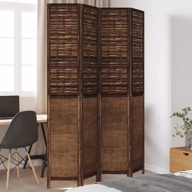 Divisorio per ambienti vidaXL con 4 pannelli geometrici in legno marrone