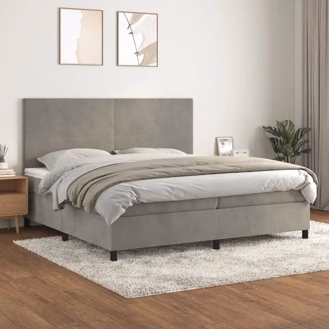 Letto Ibrido con Giroletto a Molle e Materasso vidaXL in Velluto Grigio Chiaro L/P: 200 x 200 cm