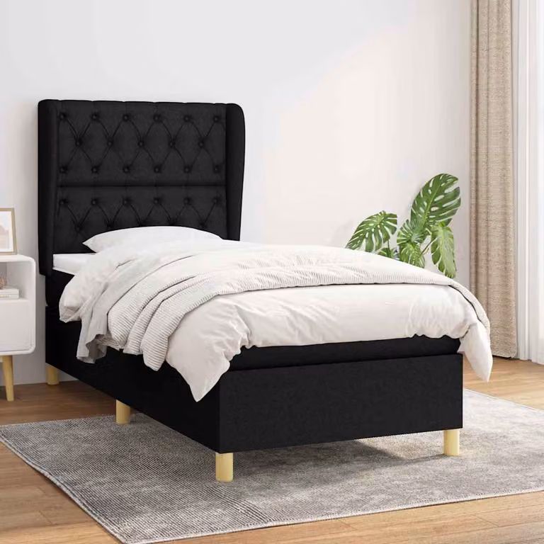 vidaXL Giroletto a Molle con Materasso Ibrido in Tessuto Nero L/P/H: 200 x 80 x 83 cm