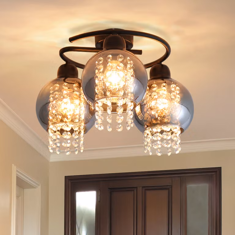 ZMH lampada da soffitto E27 plafoniera camera da letto corridoio lampada vetro sala da pranzo camera da letto lampada 3 fiamme grigio fumo illuminazione soffitto design moderno cristallo per soggiorno corridoio cucina (senza lampadina)