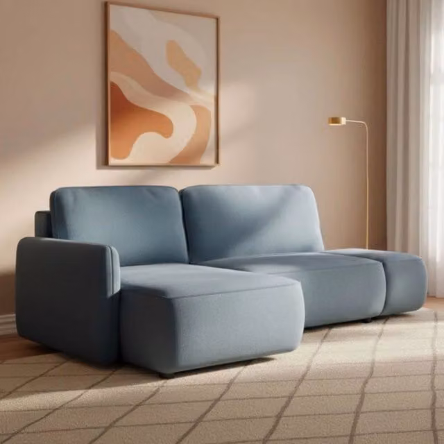 Rezzo, Divano Letto con Penisola Contenitore Blu Petrolio L/P/H: 229 x 148 cm