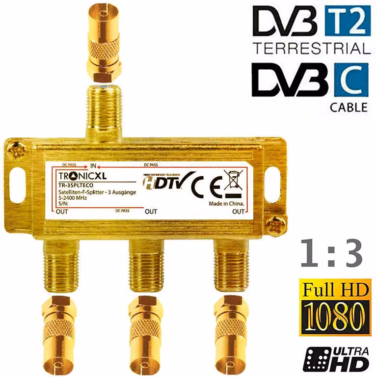 distributore coassiale dorato a 3 vie splitter antenna distributore presa coassiale adattatore splitter TV