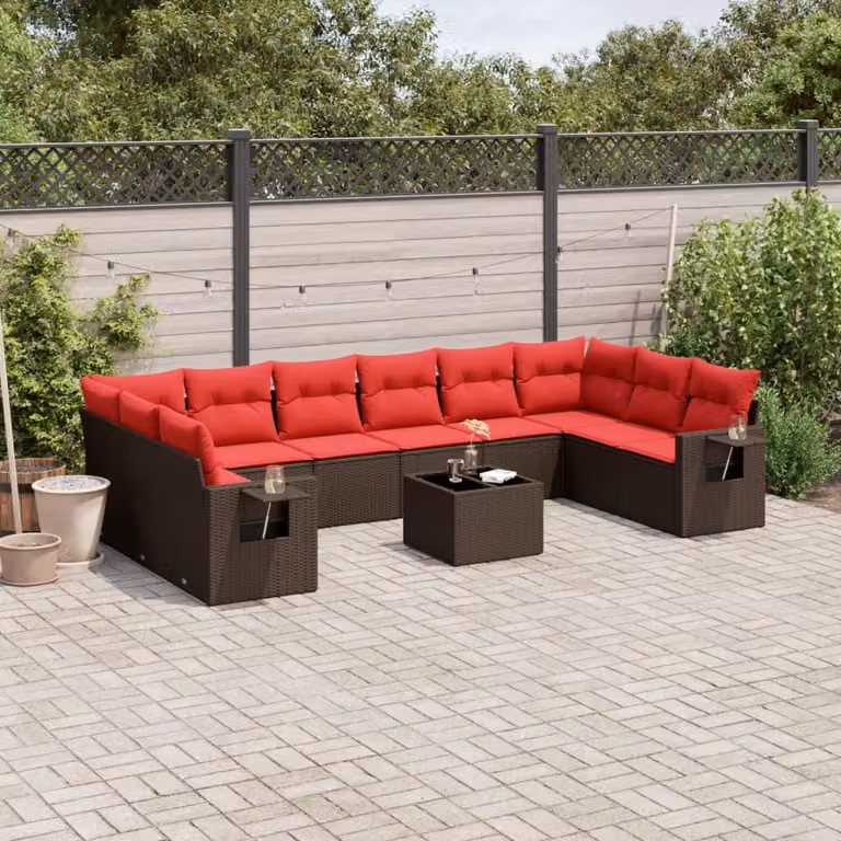 Maison Exclusive - Set da giardino 11 pezzi con cuscini, marrone, polyrattan