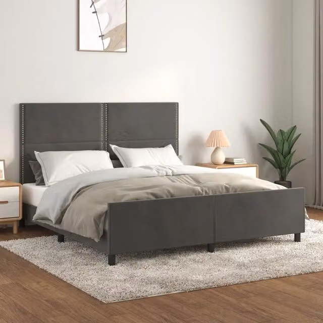 Giroletto vidaXL in Velluto Grigio con Struttura in Legno L/P/H: 160 x 200 x 128 cm – 1