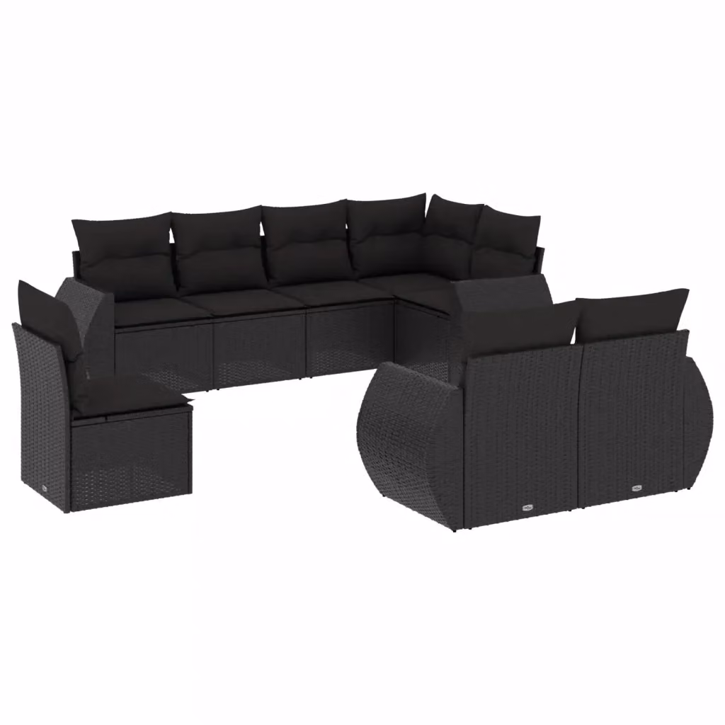 Set Divani da Giardino a L vidaXL in Polyrattan Nero con 8 Cuscini Imbottiti e Coperture Rimovibili – 2
