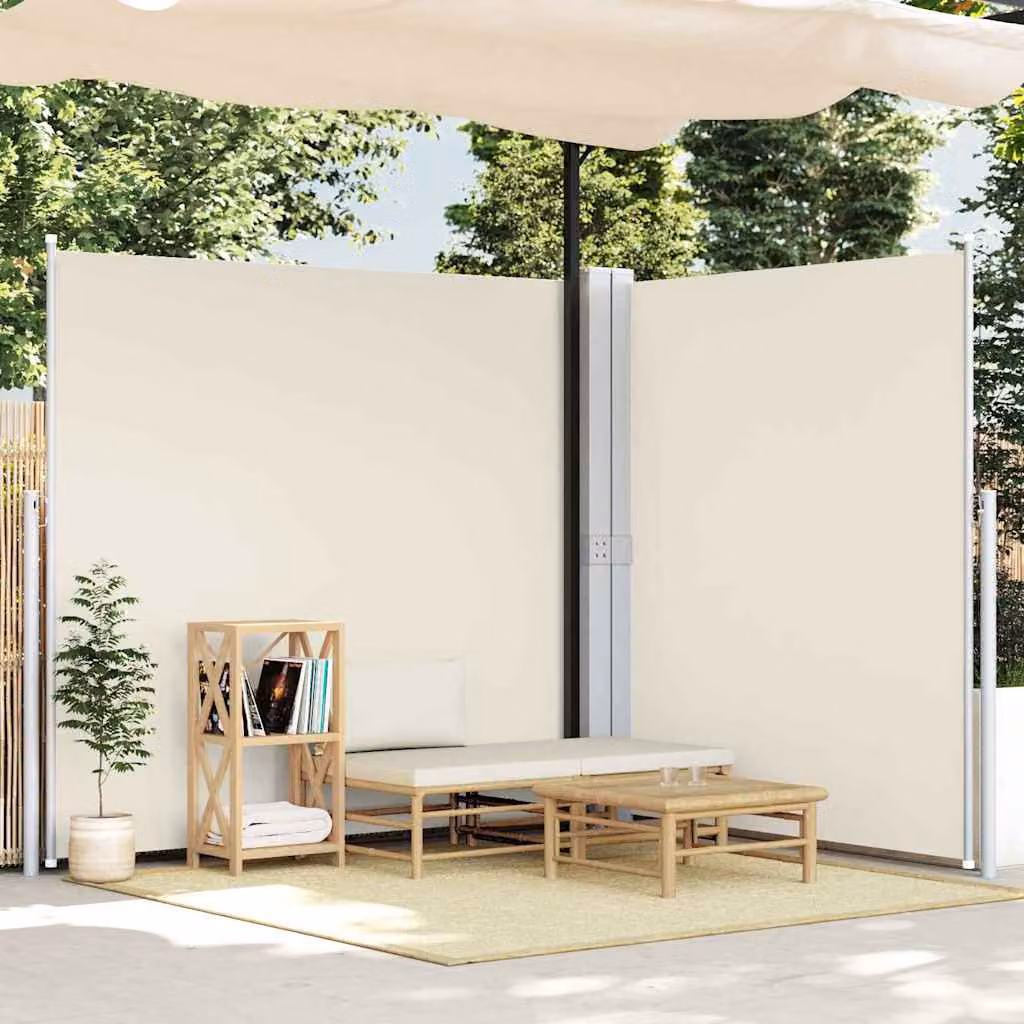 vidaXL Tenda da Sole Retrattile a Doppio Lato per Patio in Poliestere e Acciaio, L: 600 cm, H: 170 cm, Colore Beige