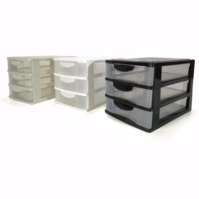 Cassettiera a 3 cassetti VESTIAMO CASA in plastica nera H: 15 cm, L: 23 cm, P: 16 cm