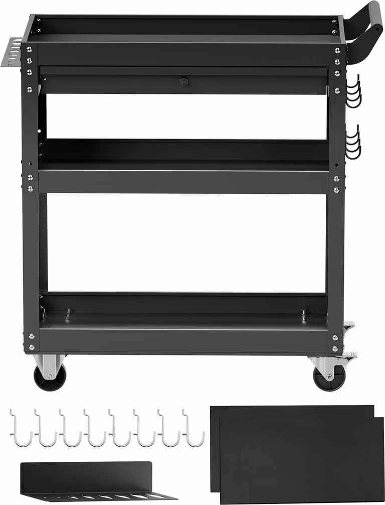 SucceBuy Carrello portautensili 160 kg, carrello di trasporto per officina, 830x350x826 mm, nero
