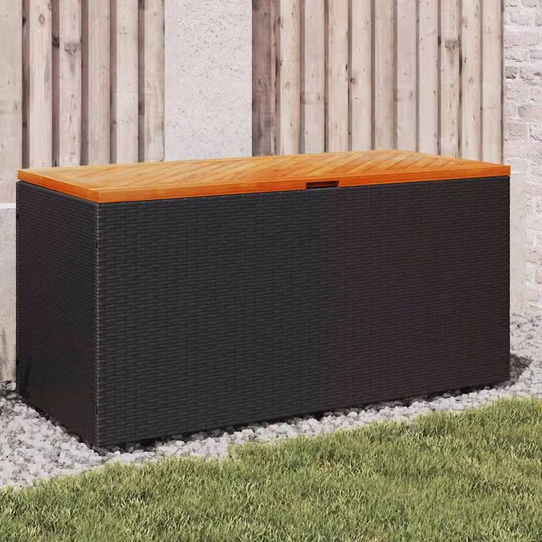 Contenitore da giardino vidaXL in polyrattan e legno di acacia oliato, colore nero e marrone, L 110 x P 50 x H 54 cm