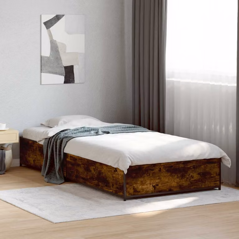 Struttura del letto moderna vidaXL in legno e metallo, Rovere Fumo e Nero, L 80 x P 200 cm