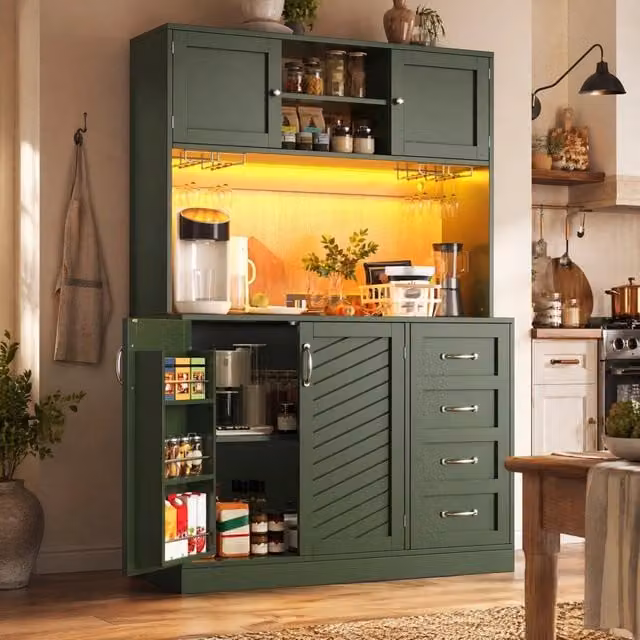 Buffet moderno REDOM in MDF verde opaco con illuminazione LED integrata L/P/H: 120 x 40 x 188 cm