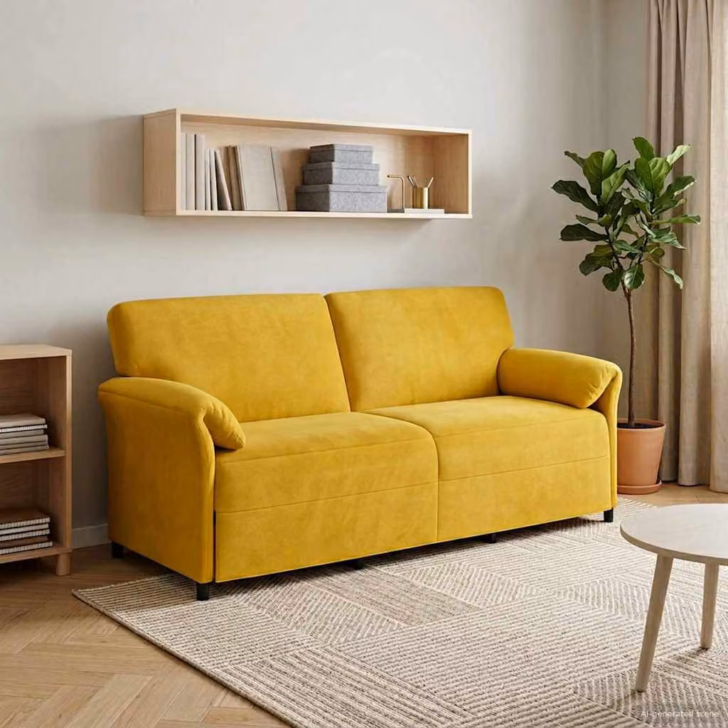 vidaXL Divano 3-Persone Moderno in Velluto Giallo con Cuscini, L: 198 cm, P: 83 cm, H: 95 cm