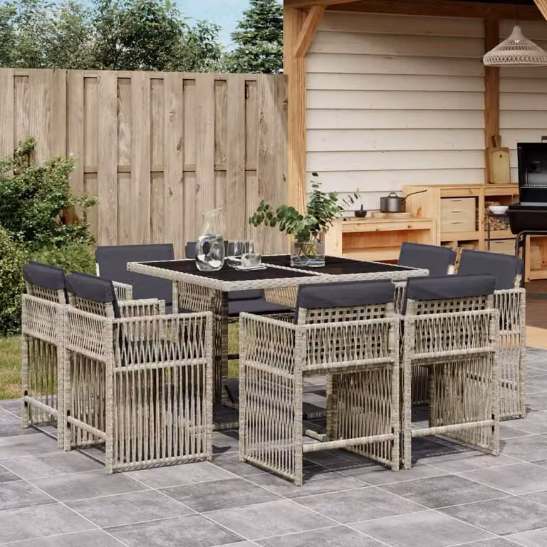 Maison Exclusive - Set Pranzo da Giardino 9pz con Cuscini Grigio Chiaro Polyrattan